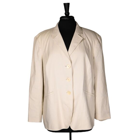 Talbots Women's Blazer Beige Linen Stretch Three Button Italian Suit Jacket 18WP - Picture 1 of 9
